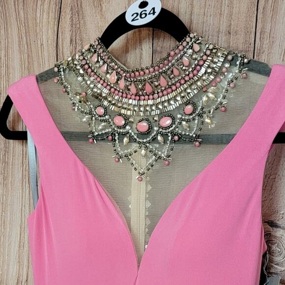NWT Lucci Lu Bubblegum Pink Bead Embellished Collar Gown, Style # 8129, Sz 4 - Picture 4 of 11